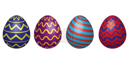 Illustration for Colorful 3d realistic Easter eggs on isolated background, decorative vector elements collection - Royalty Free Image