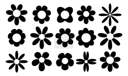 Illustration for Flower icons vector set, black silhouette Flowers elements collection. Flower plant, floral icons collection Abstract flower icons, Flower simple icon vector illustration. - Royalty Free Image