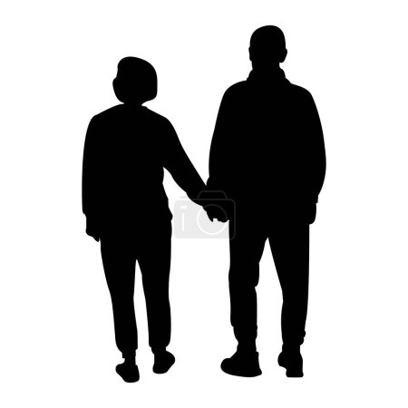 Illustration for Happy elderly seniors Romantic couple holding hands walking. men and women in love during romantic date. - Royalty Free Image