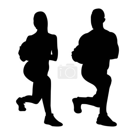 Ilustración de Silueta de entrenamiento en pareja en el gimnasio, ilustración vectorial - Imagen libre de derechos