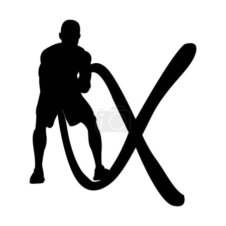 battle rope workout man silhouette, vector illustration,
