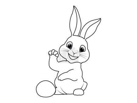Illustration for Cute bunny rabbit outline sketch with egg vector illustration. ester day especial Minimal bunny line art doodle in poses. - Royalty Free Image