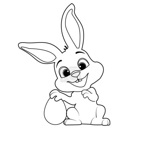 Illustration for Cute bunny rabbit outline sketch with egg vector illustration. ester day especial Minimal bunny line art doodle in poses. - Royalty Free Image