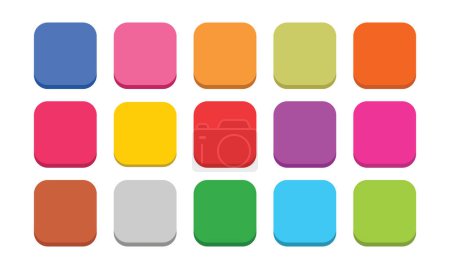 Téléchargez les illustrations : Icône vierge dans un ensemble de style plat de 15. icône web vierge couleur bouton carré arrondi, Ensemble coloré de bouton - en licence libre de droit