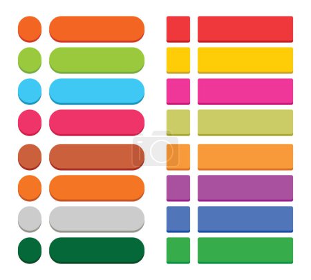 Ilustración de Plano icono web vacío botón de color 32 icono en blanco en estilo plano. Botón 3D cuadrado, rectángulo, formas de círculo con sombra sobre fondo blanco. - Imagen libre de derechos