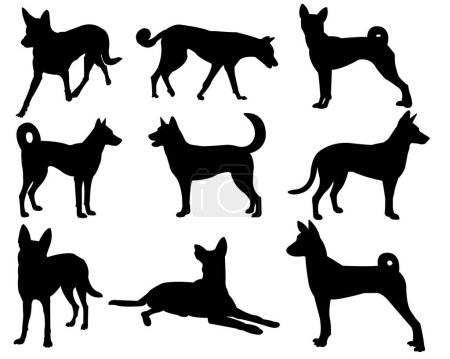 Ilustración de Et de perros silueta negro en varias poses sobre fondo blanco, eps 10 - Imagen libre de derechos