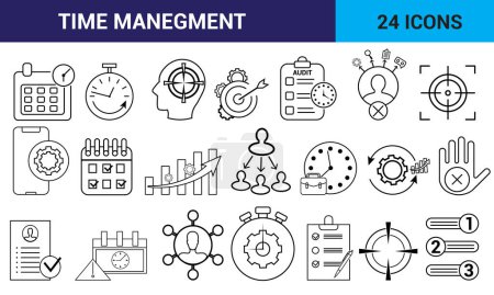 Illustration for Time management outline icon set of 24 includes thin line, Time management banner website icon vector illustration concept with icon - Royalty Free Image