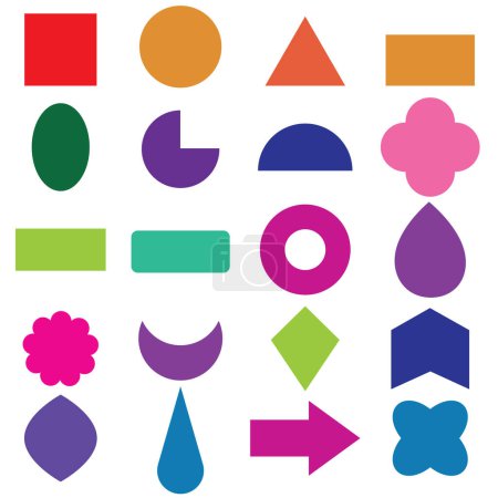 Foto de Geometric basic Shapes Conjunto de 20 hojas de trabajo. Colorida silueta de gran colección figuras básicas aisladas en blanco - Imagen libre de derechos