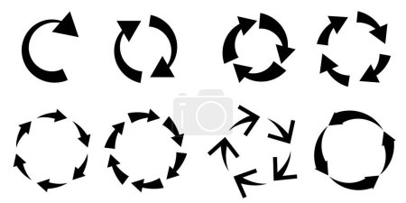 Illustration for Recycling flat vector icons set. Arrows flat vector icons set, Abstract arrow vector icons. Arrow direction circle. Abstract arrow vector icons. Arrow direction circle. Abstract arrow vector icons. - Royalty Free Image