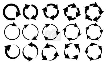 Téléchargez les illustrations : Ensemble d'icônes de flèches cercles. Signe rond de rechargement, icône de répétition, symbole de flèche de rotation, conception de Web d'illustration vectorielle. style plat - en licence libre de droit