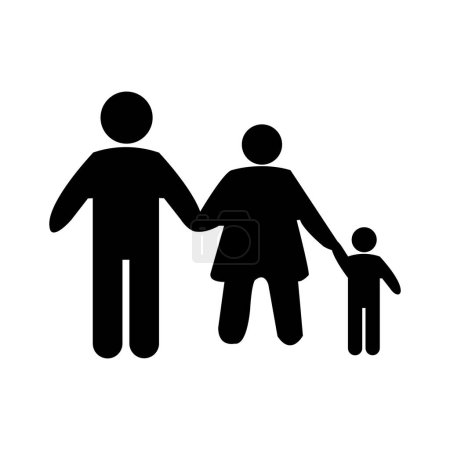 Illustration for Happy family icon black simple figures. one children, dad and mom stand together. ui Vector can be used as logotype - Royalty Free Image