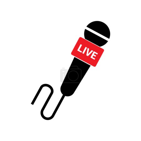 Illustration for Black microphone with red label- live streaming. Vector illustration, Realistic TV news microphone Isolated on White Background - Royalty Free Image