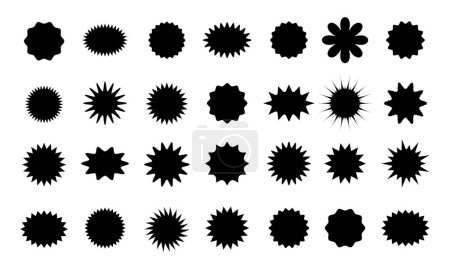 Illustration for Set of black price sticker, sale or discount sticker, sunburst badges icon. Special offer price tag. Red starburst promotional badge set, shopping labels Stars shape with different number of rays. - Royalty Free Image