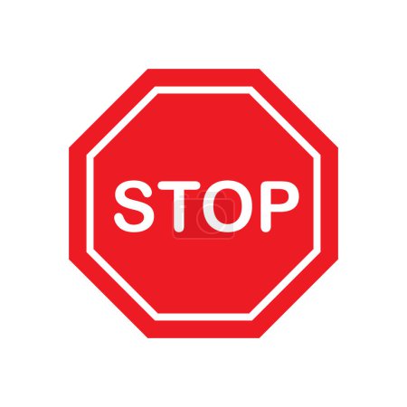 Illustration for Red stop sign icon vector with text flat icon for apps and websites, Standard traffic sign stop. - Royalty Free Image