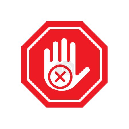 Illustration for Do not touch hand icons, Simple red stop road sign with big hand symbol or icon vector illustration - Royalty Free Image