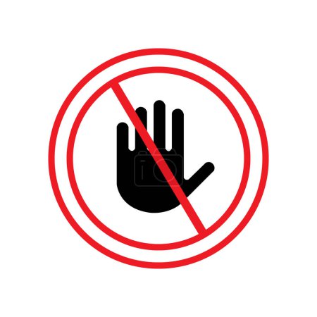 Ilustración de No toque con el icono de las manos. Signo de prohibición con la mano. Señal de bloqueo de mano parada. Ilustración vectorial - Imagen libre de derechos