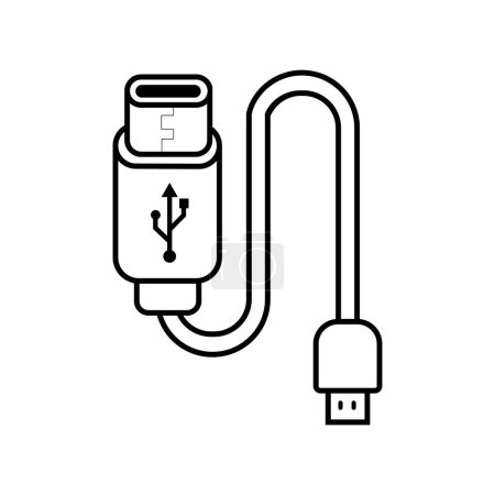Ilustración de Cable del cargador USB Teléfono móvil y Smartphone Esquema del enchufe Signo vectorial del icono del cable USB, tecnología, señal del dispositivo de conexión, símbolo portátil electrónico - Imagen libre de derechos