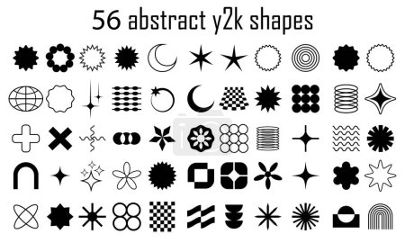 Sammlung von 56 Y2k Elementen. setzen Y2k. geometrischer Brutalismus bildet Aufkleber im Y2k-Stil Grafikdesign Schweizer Design-Ästhetik. Bauhaus Memphis Set geometrischer Formen Set schwarzer und weißer Ikonen