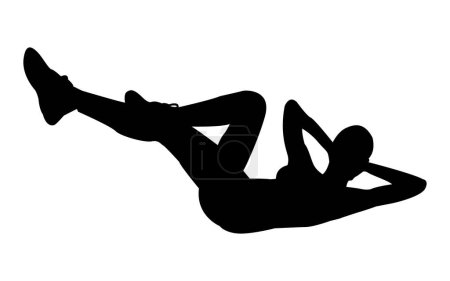 Téléchargez les illustrations : Silhouette noire d'une femme faisant des craquements, Inverser les craquements exercice. Mode de vie sain. sur fond blanc. - en licence libre de droit