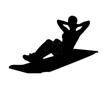 Illustration for Girl doing Sit- ups exercise silhouette, Woman workout fitness, aerobic and exercises. Vector Illustration. - Royalty Free Image