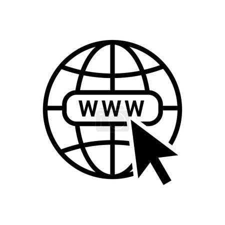Téléchargez les illustrations : Cliquez pour accéder au site Web ou à l'icône d'art en ligne Internet pour les applications et les sites Web, icône Web mondiale www icône globe terrestre. - en licence libre de droit