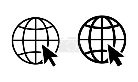 Ilustración de Haga clic para ir al sitio web o icono de arte de línea de Internet para aplicaciones y sitios web, icono web del mundo www globo terráqueo icono conjunto - Imagen libre de derechos