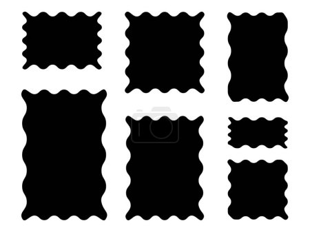 Illustration for Set of Doodle rectangle zig zag wave curve edge frame. Hand drawn wavy rectangle borders. Doodle brush drawn square and circle shape frame. Vector illustration - Royalty Free Image
