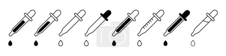 Dropper icon. Set of pipette icons, Tincture picker icon collection. Pipette signs set.