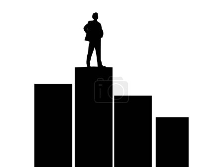 Téléchargez les illustrations : Silhouette de Businessman debout vecteur sur le cube le plus élevé de succès - en licence libre de droit