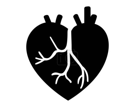 Illustration for Human heart icon in the center of a data network, medical data management, connected health data vector illustration. - Royalty Free Image