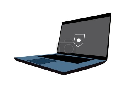 Illustration for Laptop on desk icon in a padlock on the screen, importance of security, importance of corporate data - Royalty Free Image