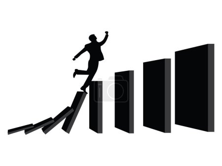 black silhouette Businessman in domino effect concept, vector illustration.