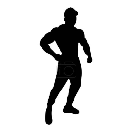 Illustration for Muscular bodybuilder vector silhouette illustration isolated on white background, fitness Sport man strong arms. - Royalty Free Image