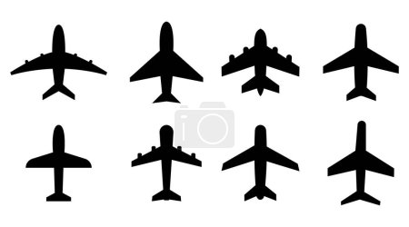 Illustration for Airplane icon set, Aircrafts black flat style, Flight transport symbol. Travel illustration. flat icon for apps and websites - Royalty Free Image