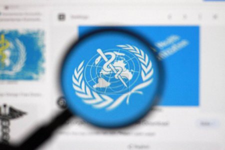 Photo for Indonesia-March 11 2024: WHO, World Health Organization, Logo under magnifying glass with selective focus. - Royalty Free Image