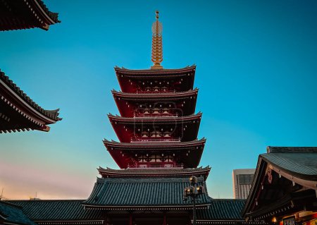 Five story pagoda With Blue Sky background in sensoji temple Tokyo,japan. background for Chinese New Year or Imlek.