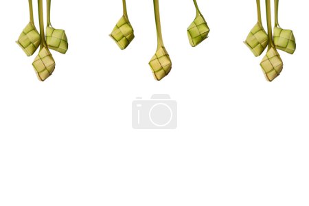 Hanging ketupat, typical Eid al-Fitr food, ketupat accessories on a white background for wallpapper.