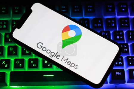 Photo for Indonesia - April 9th, 2024: Logo of Goggle Maps displayed on smartphone screen - Royalty Free Image