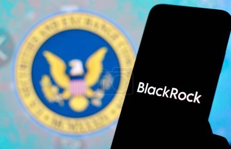 Photo for The BlackRock logo, The financial technology company,is displayed on a smartphone screen.indonesia - April 28th 2024. - Royalty Free Image