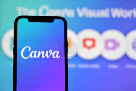 Photo for In this photo illustration, The logo of Canva App is displayed on a smartphone screen.Indonesia - May 22th 2024. - Royalty Free Image