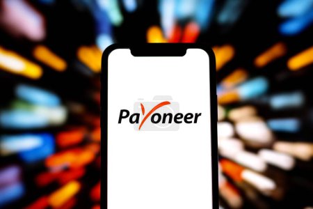 Photo for In this photo illustration, the Payoneer logo is displayed on a smartphone screen stock image.Indonesia - May 25Th 2024. - Royalty Free Image