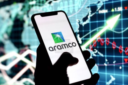Photo for INDONESIA - MAY 30TH, 2024: In this photo the logo of Saudi Aramco is biggest oil company from Saudi Arabia, is displayed on a smartphone screen - Royalty Free Image