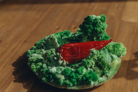 Téléchargez les photos : Paprika rouge sur moule vert et mousse. Photo de haute qualité - en image libre de droit