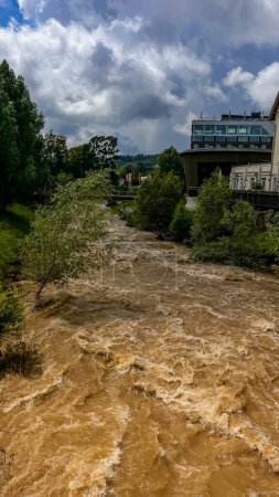 flood due to heavy rainfall at the Germany, Schwabisch Gmund. High quality photo