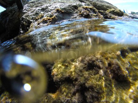 underwater rocks, diving, black sea stones, reef, water, ocean, gurgles, foam
