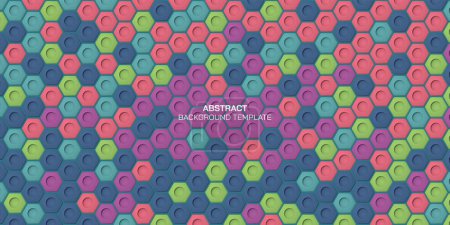 Abstract colorful embossed hexagon paper cut style vector illustration background. Colorful honeycomb pattern background. Plastic nut pattern background.