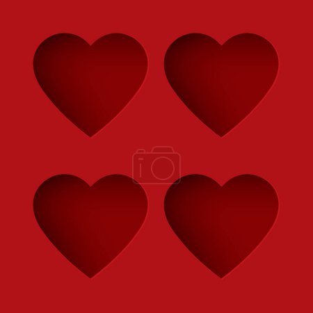 Illustration for Abstract four of 3 dimension heart frame paper cut on red background with blank space. Valentine's day greeting card template. - Royalty Free Image