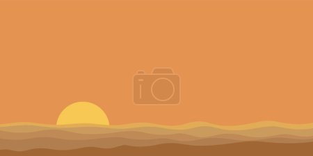 Seascape sunset childish style vector illustration have blank space.