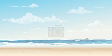 Téléchargez les illustrations : Surfeuse avec planche de surf à la plage illustration vectorielle design plat ont espace vide. Voyager aux Caraïbes concept de mer. - en licence libre de droit