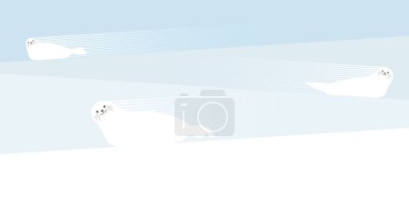 Groupe d'amis assis ensemble sur la plage au coucher du soleil avec bateau de pêche suivie de mouettes sur l'illustration vectorielle horizon. Concept de voyage de l'amitié forme verticale ont espace vide.